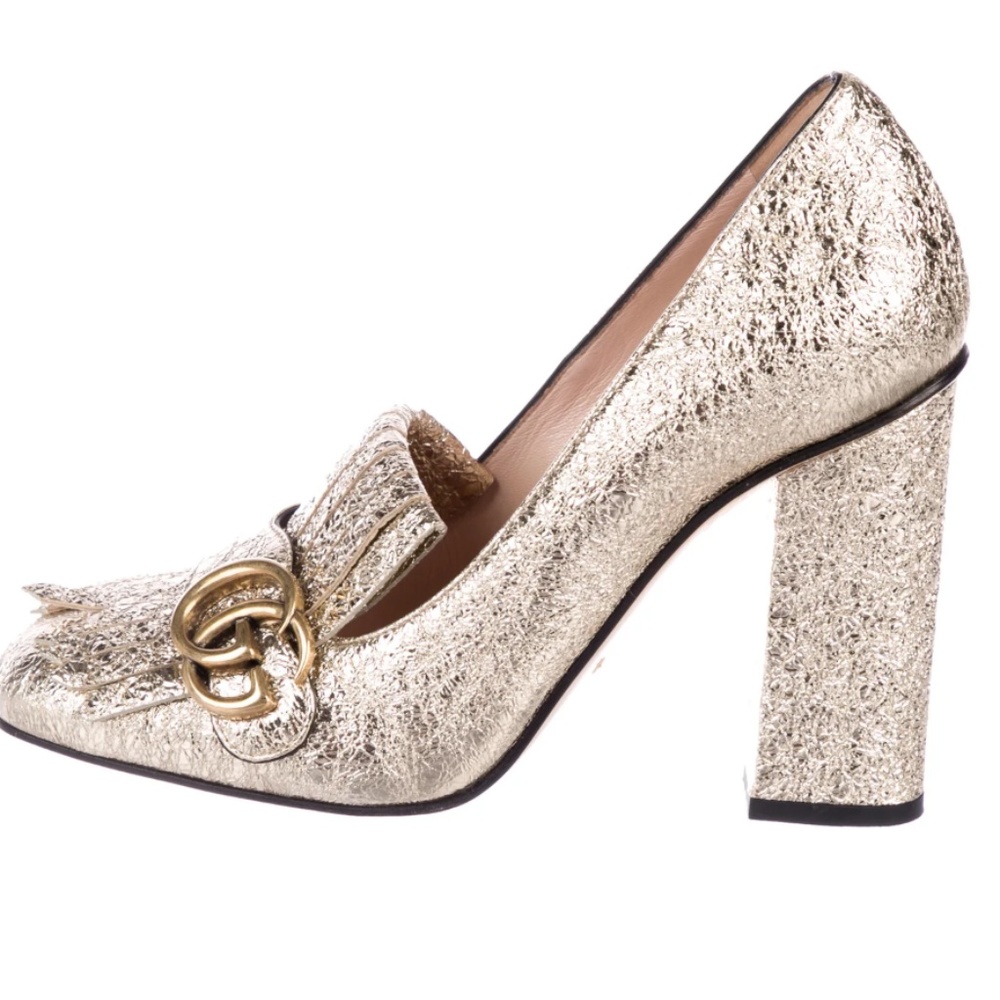 GUCCI Metallic Leather Marmont Loafers